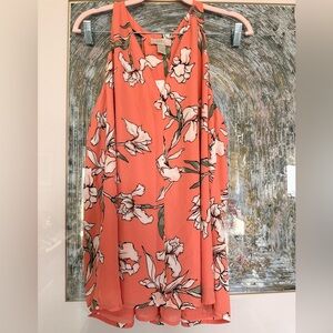 LOFT Coral-Peach Floral Blouse